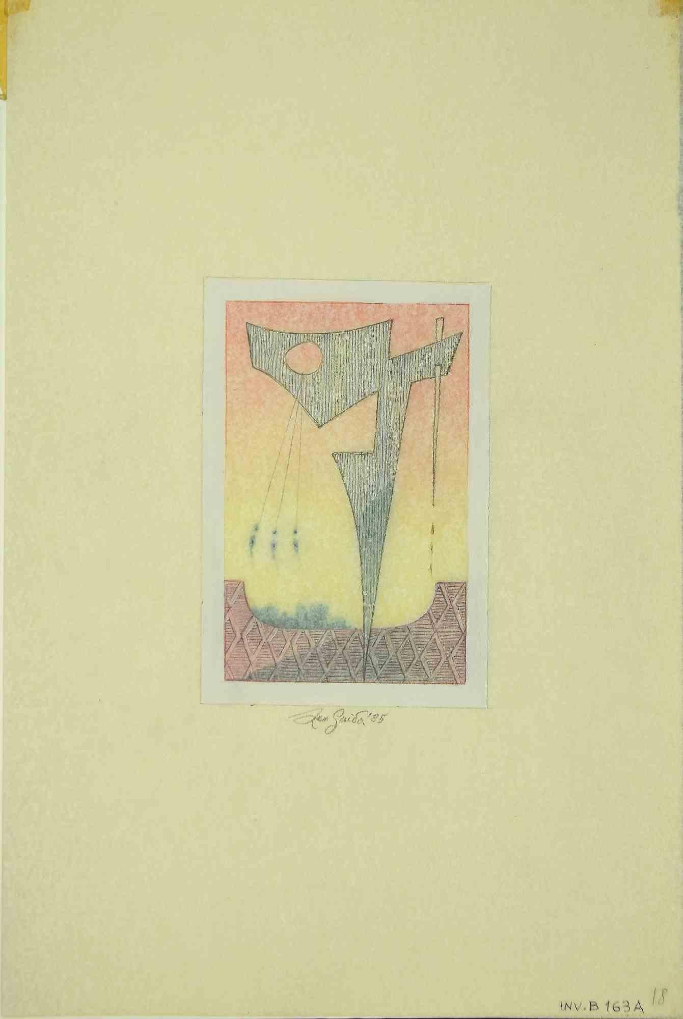 Abstract Composition - Drawing by Leo Guida - 1985 For Sale 1