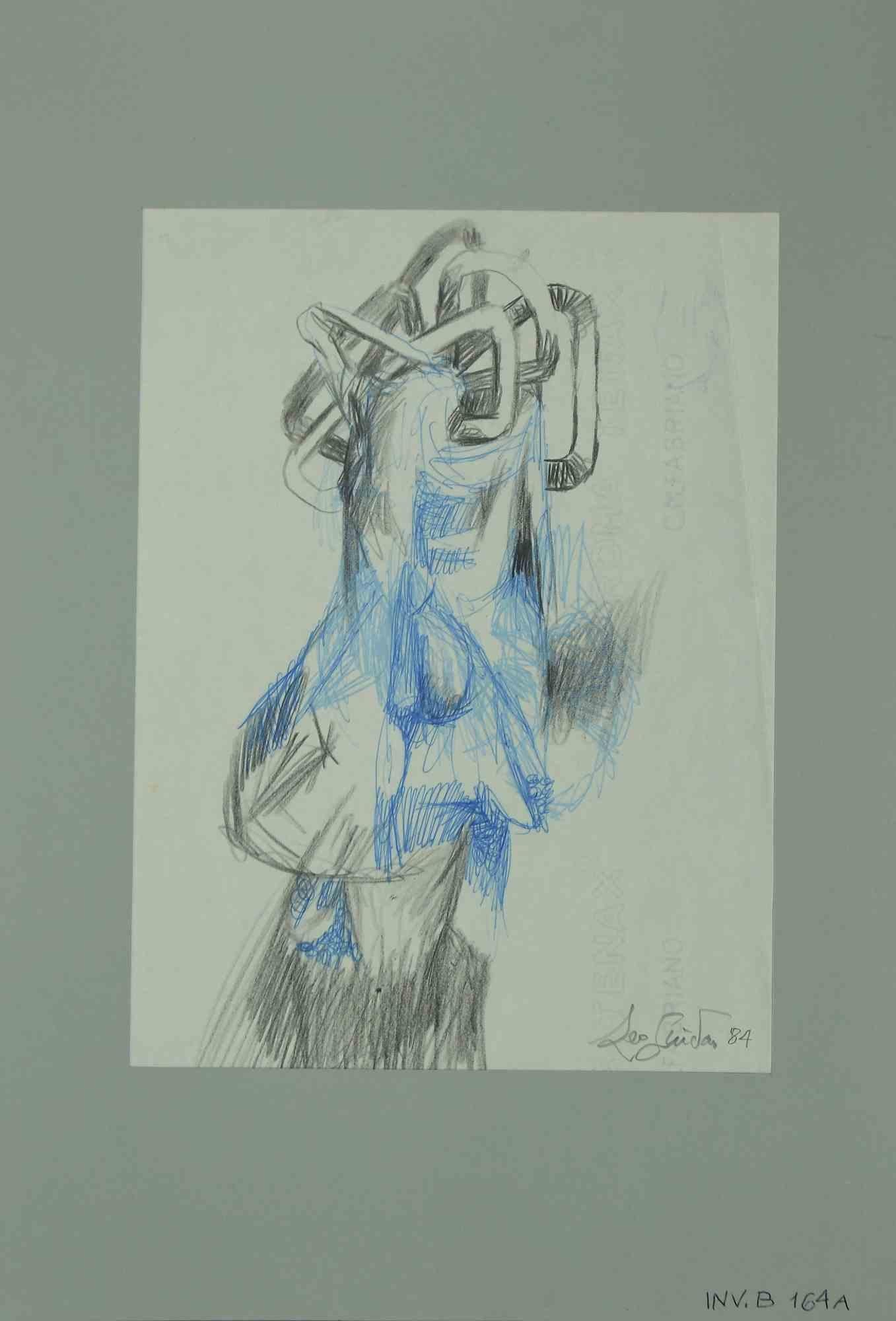 Sketch est une œuvre d'art originale réalisée en 1984 par l'artiste contemporain italien Leo Guida.  (1992 - 2017).

Dessin original au crayon et au stylo bleu sur papier de couleur ivoire, incluant un carton (50 x 35 cm).

Signé et daté à la main