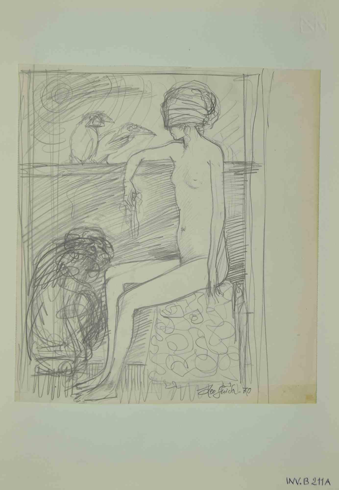 Nude è un'opera d'arte originale realizzata  nel 1970 dall'artista contemporaneo italiano  Leo Guida  (1992 - 2017).

Disegno originale a matita su carta color avorio, incollato su cartone (50 x 35 cm).

Firmato a mano e datato sui margini