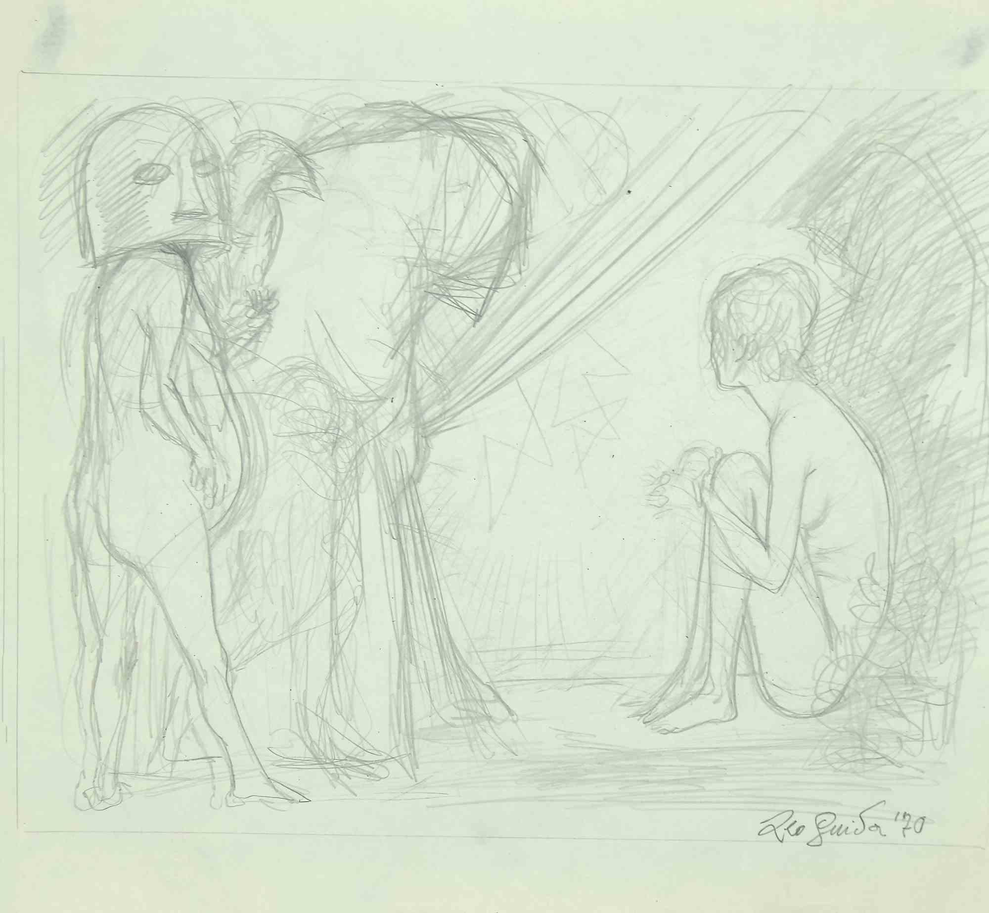 Aktzeichnung – Zeichnung von Leo Guida – 1970