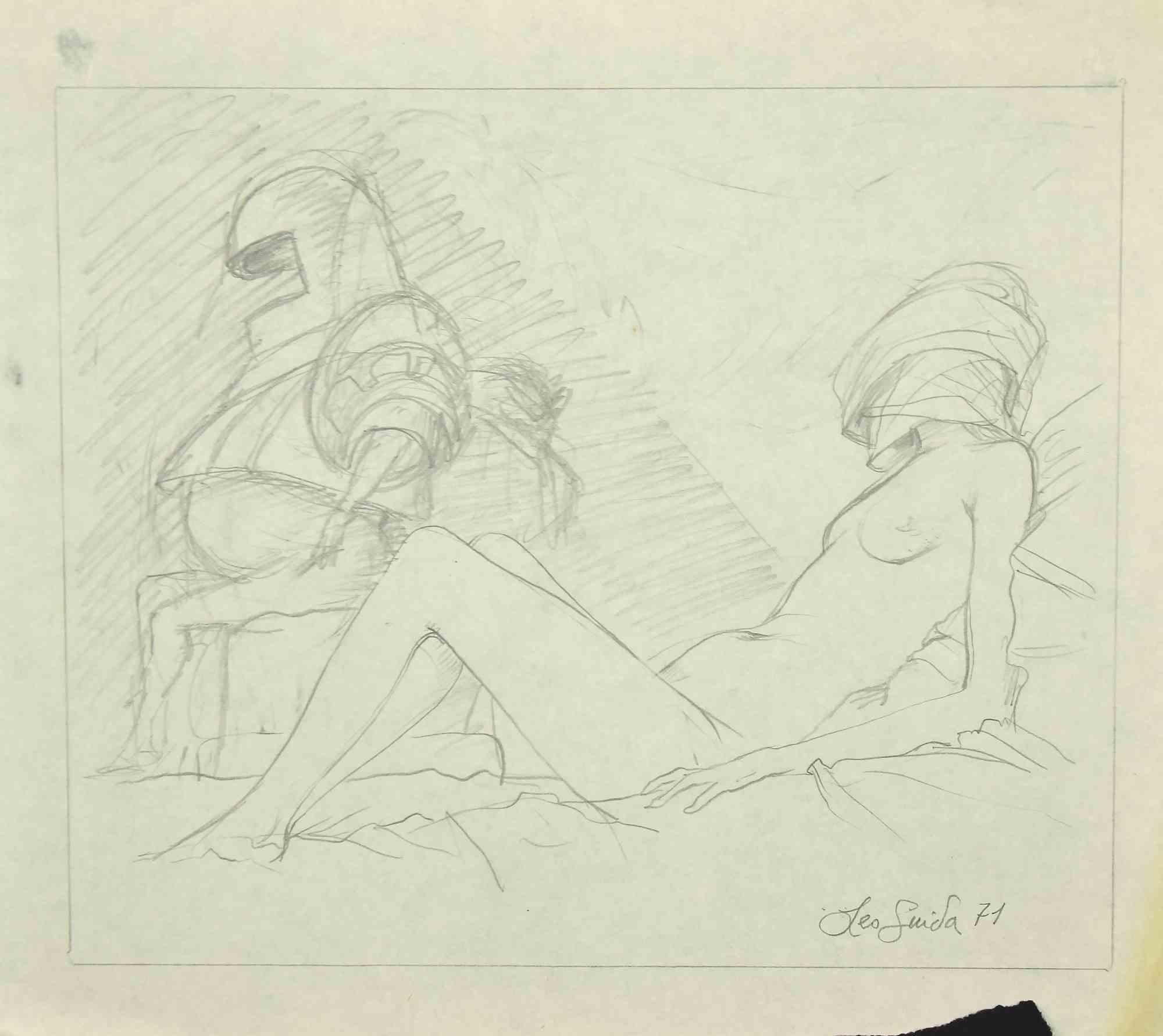 The Rest is an original drawing in pencil realized by Leo Guida in 1972.

Good condition except for being aged and a cutaway on the lower margin.

Leo Guida  (1992 - 2017). Sensitive to current issues, artistic movements and historical techniques,