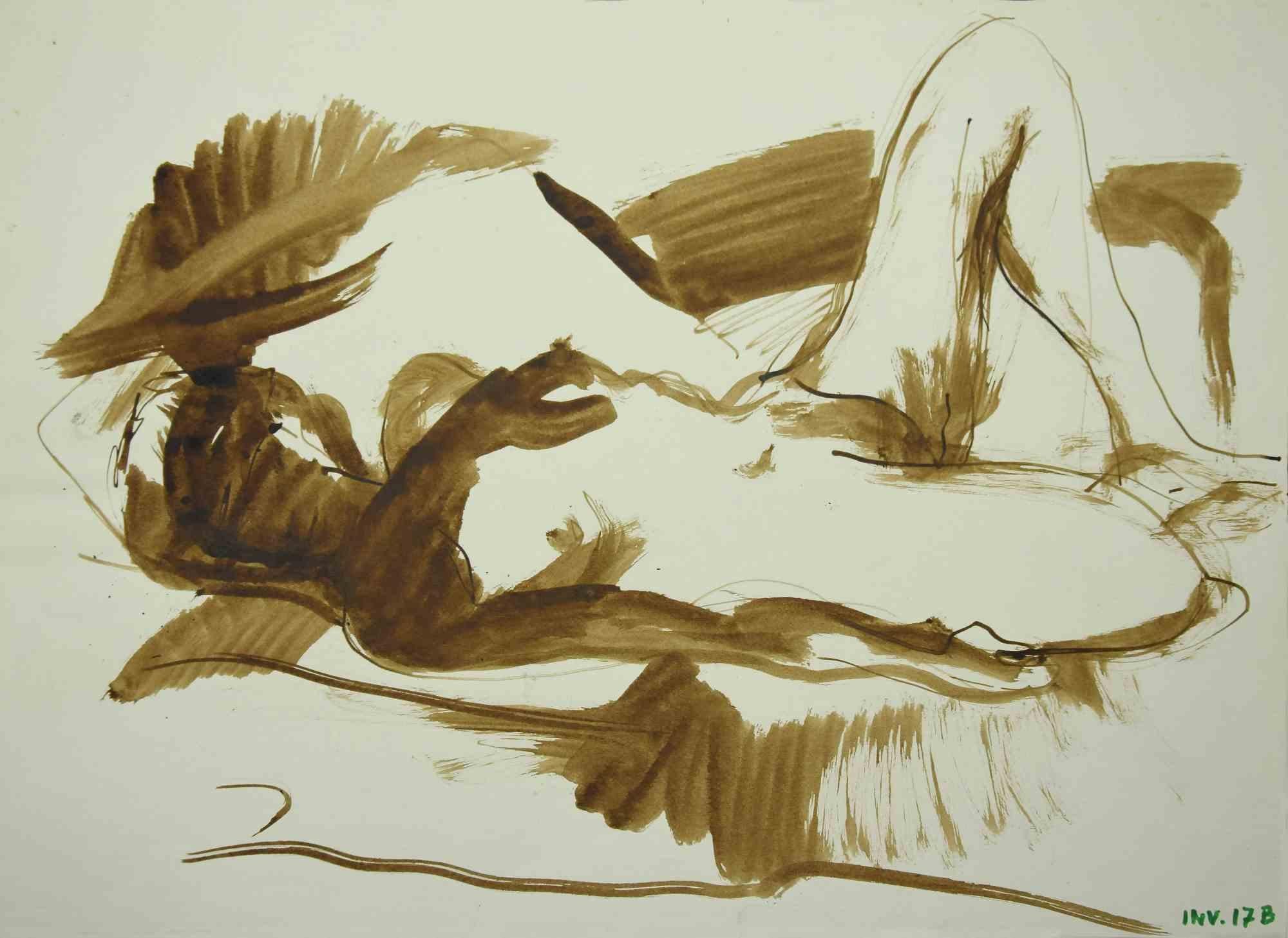 Reclined Nude ist eine Originalzeichnung in Tusche und Aquarell von Leo Guida aus den 1970er Jahren.

Guter Zustand. 

Leo Guida  (1992 - 2017). Mit seinem Gespür für aktuelle Themen, künstlerische Strömungen und historische Techniken ist es Leo