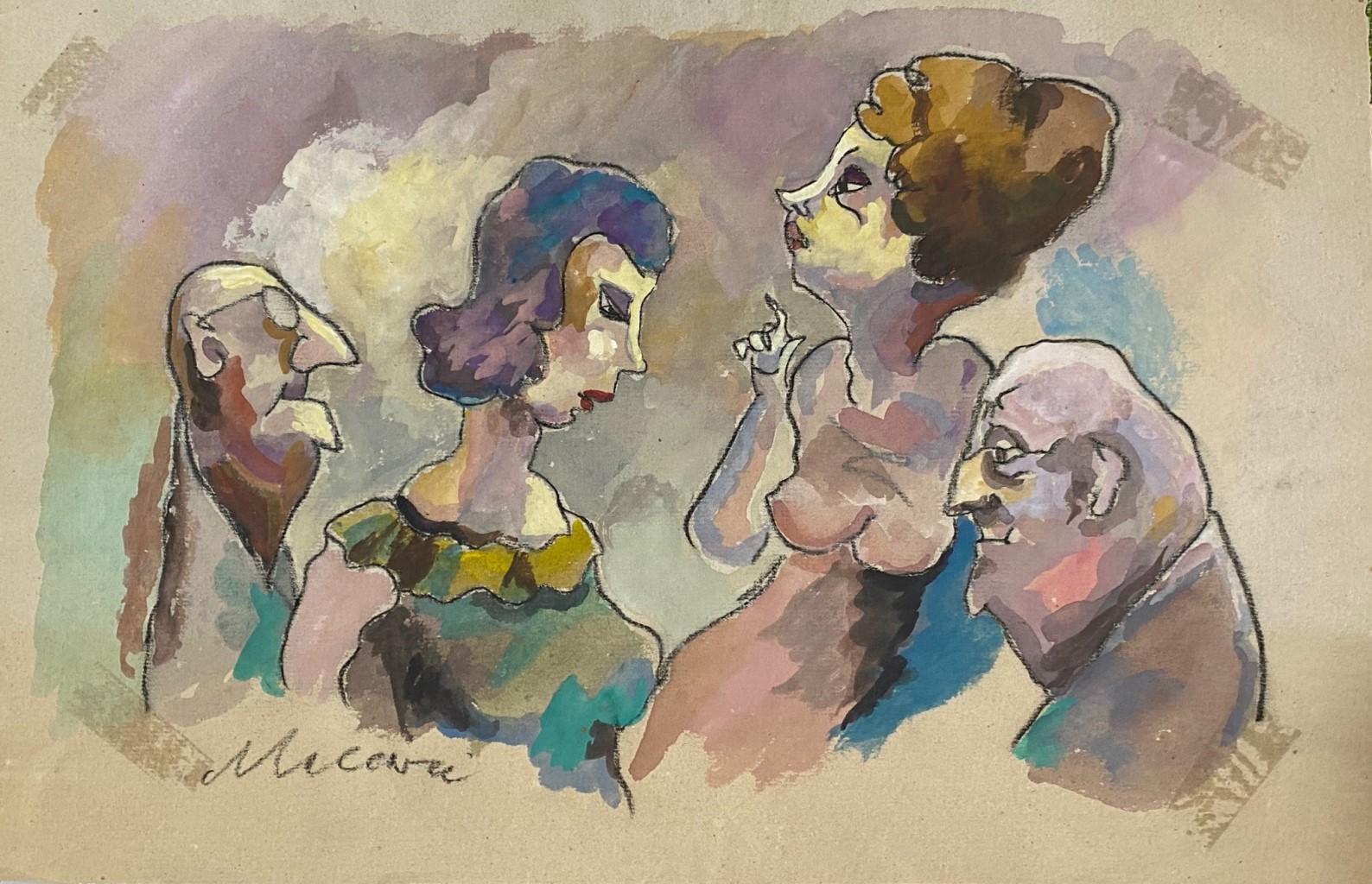 "Les Couples"  est un dessin original coloré à la main sur papier couleur ivoire de Mino Maccari (1898-1989).

En excellent état.

Dimension de la feuille : 35 x 50 cm.

Il s'agit d'un dessin original représentant deux femmes nobles et un