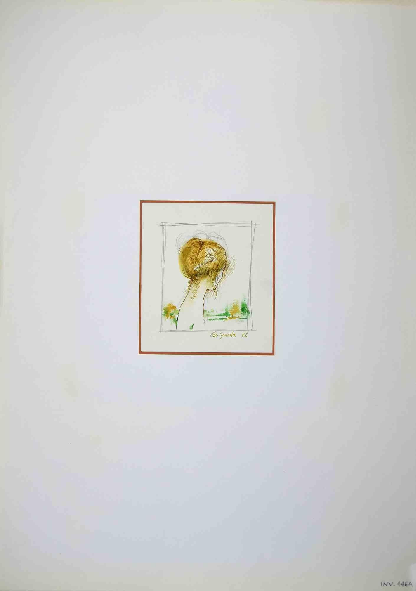 Porträt von hinten ist eine Originalzeichnung in Tusche und Aquarell von Leo Guida aus dem Jahr 1972.

Guter Zustand.

Handsigniert.

Leo Guida  (1992 - 2017). Mit seinem Gespür für aktuelle Themen, künstlerische Strömungen und historische Techniken