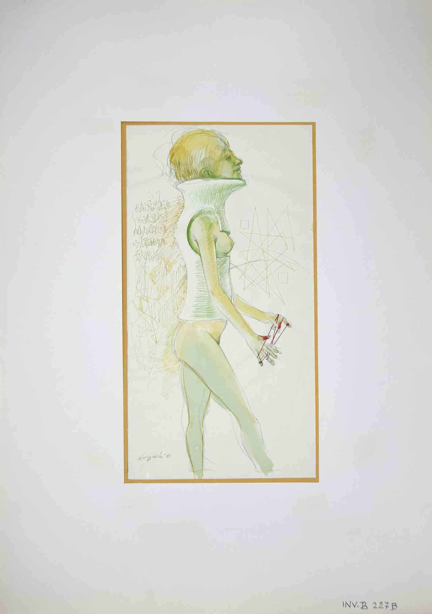 Female Nude is an original drawing in ink and watercolor realized by Leo Guida in 1972.

Good condition.

Hand-signed.

Leo Guida  (1992 - 2017). Sensitive to current issues, artistic movements and historical techniques, Leo Guida has been able to
