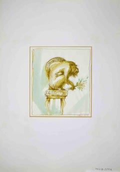 Affen mit Blumen – Zeichnung von Leo Guida – 1972