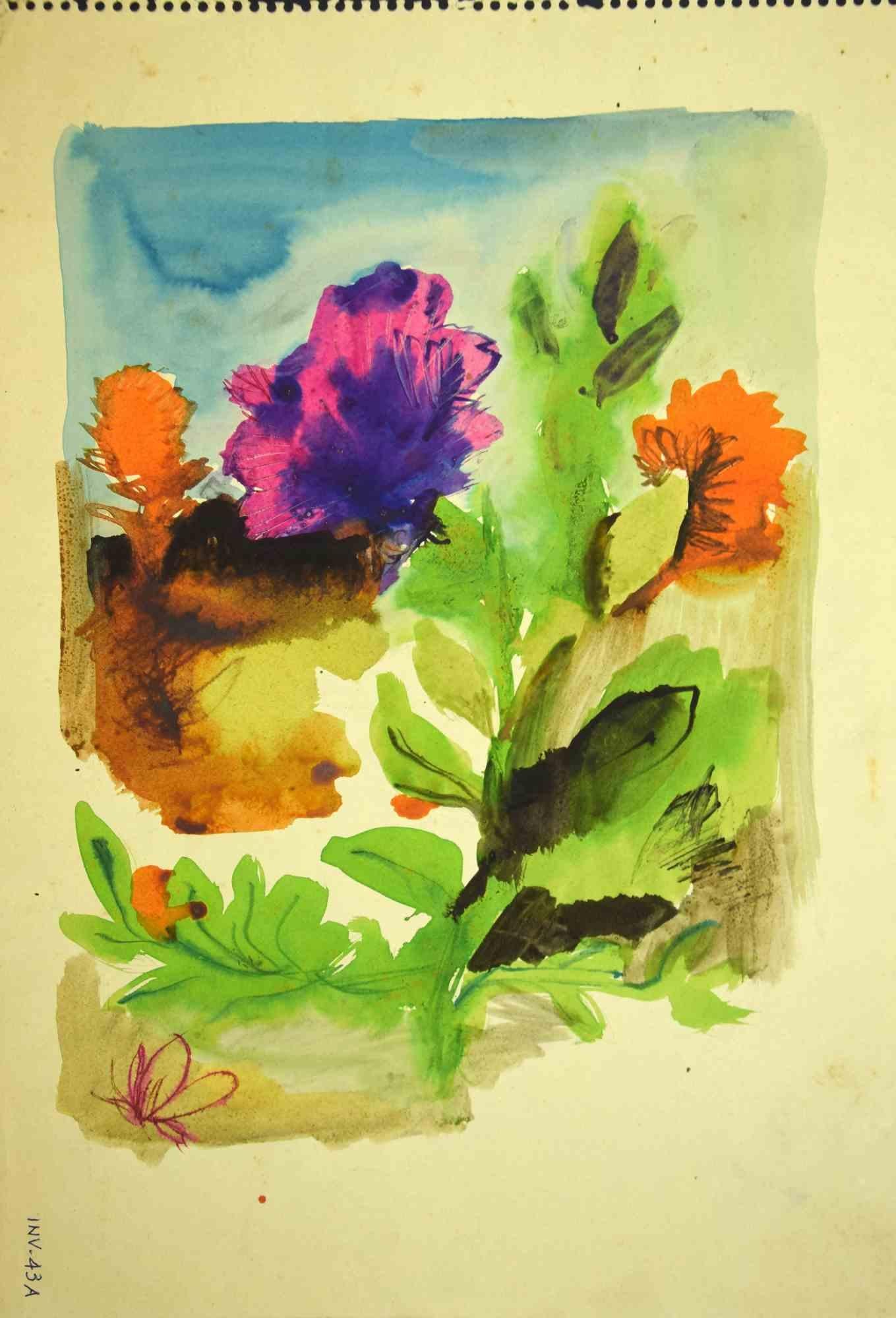 Plants and Flowers ist eine Original-Aquarellzeichnung von Leo Guida aus den 1970er Jahren.

Guter Zustand bis auf einige Stockflecken und verbrauchte Ränder.

Das Kunstwerk wird durch kräftige Striche mit perfekten Schraffuren dargestellt.