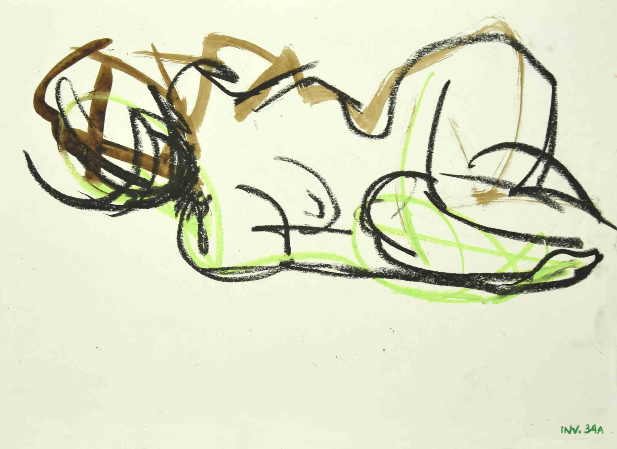 Reclined Nude is an original Charcoal, oil pastel and watercolor drawing realized by Leo Guida in the 1970s.

Good condition except for some foxing.

The artwork is depicted through strong strokes with perfect hatchings.

 