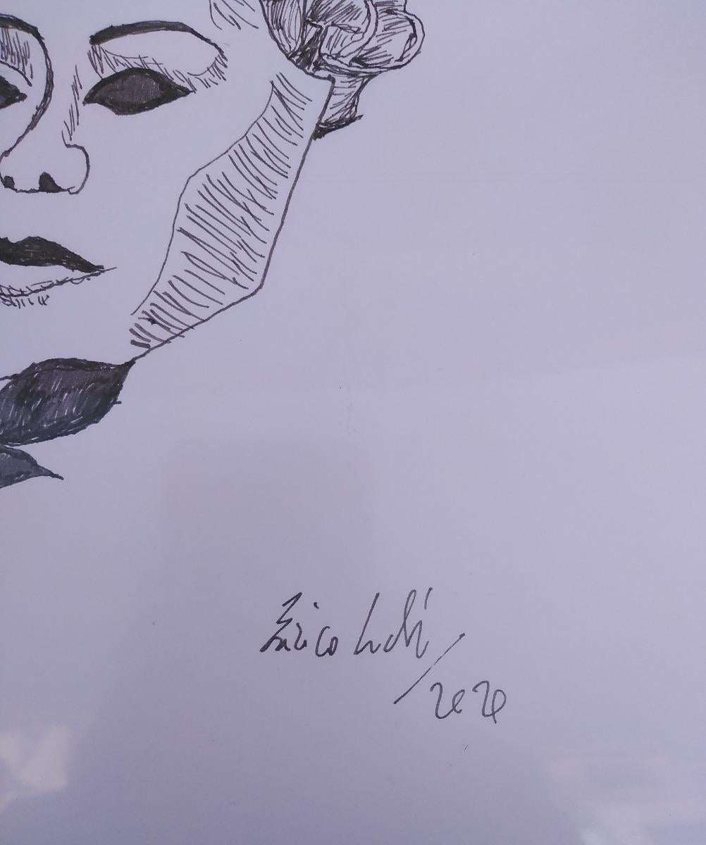 Máscara con flores - Dibujo de Enrico Josef Cucchi - 2020 en venta 1