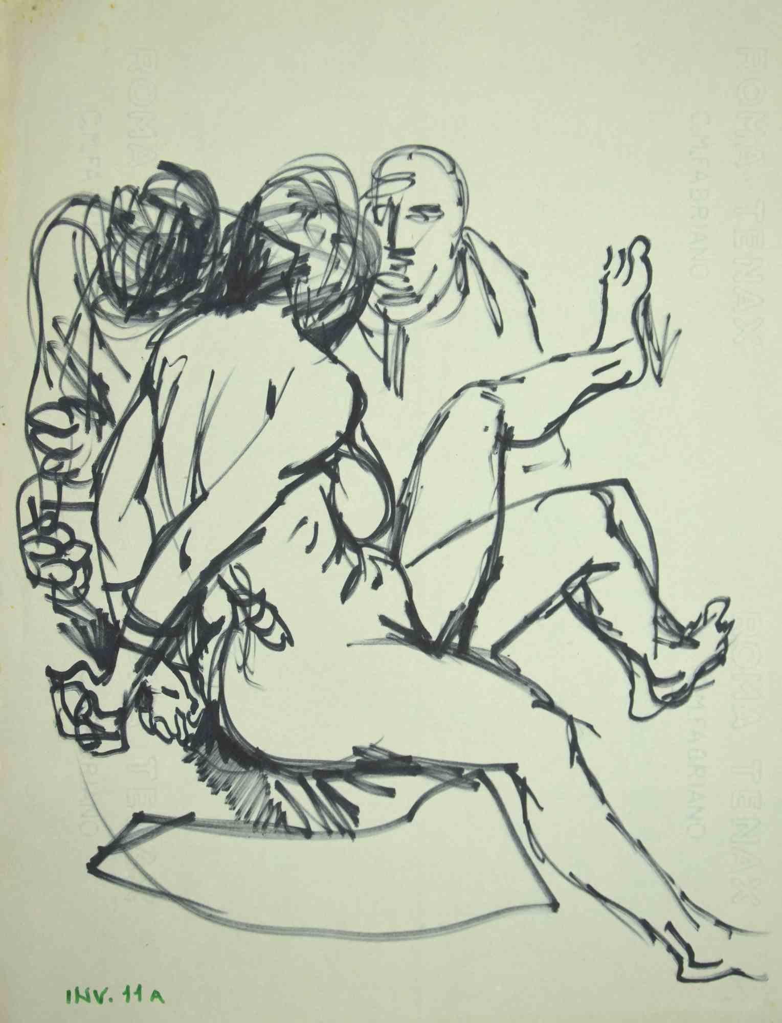 Figures -  Pen Drawing by Leo Guida - 1970s