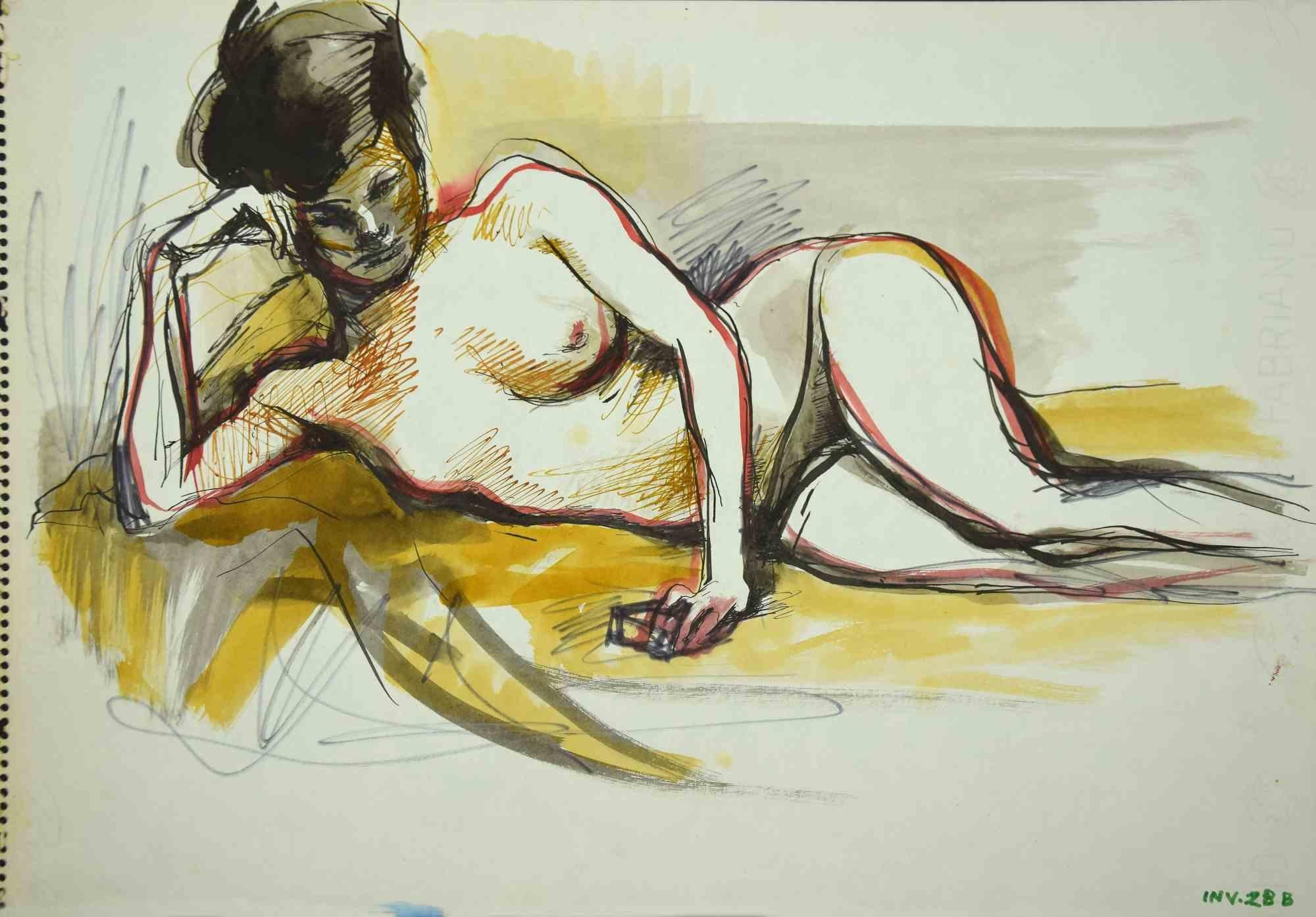 Nude is a drawing in china ink and watercolor realized by Leo Guida in the 1970s.

Good condition.

Leo Guida  (1992 - 2017). Sensitive to current issues, artistic movements and historical techniques, Leo Guida has been able to weave with many