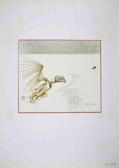 Motif oiseau monstre - dessin de Leo Guida - 1972