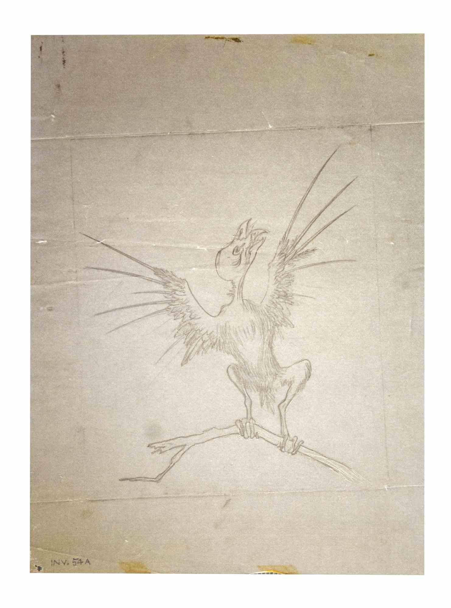 Der Vogel ist eine Originalzeichnung mit Bleistift auf Papier von Leo Guida aus den 1970er Jahren.

Guter Zustand mit einigen Anzeichen von Stick auf der unteren.

Leo Guida  (1992 - 2017). Mit seinem Gespür für aktuelle Themen, künstlerische
