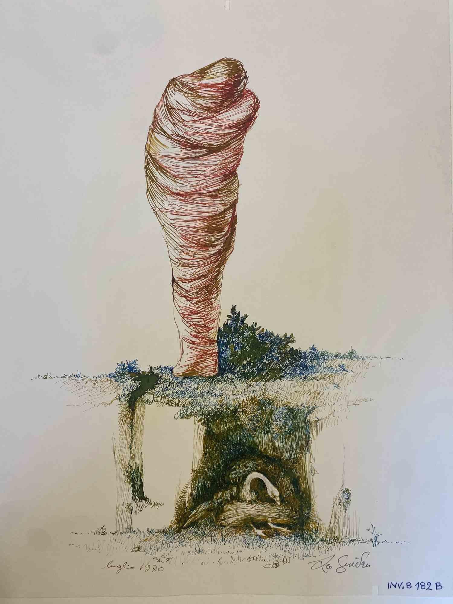 Mumifizierter Mann ist ein Original-Kunstwerk realisiert  1970 von dem italienischen zeitgenössischen Künstler  Leo Guida  (1992 - 2017).

Originalzeichnung mit Tusche und Aquarellfarben auf elfenbeinfarbenem Papier, auf Karton geklebt (50 x 35