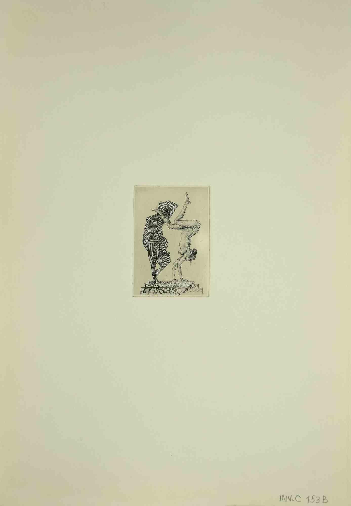 The Somersault Nude - Original Etching by Leo Guida - 1970