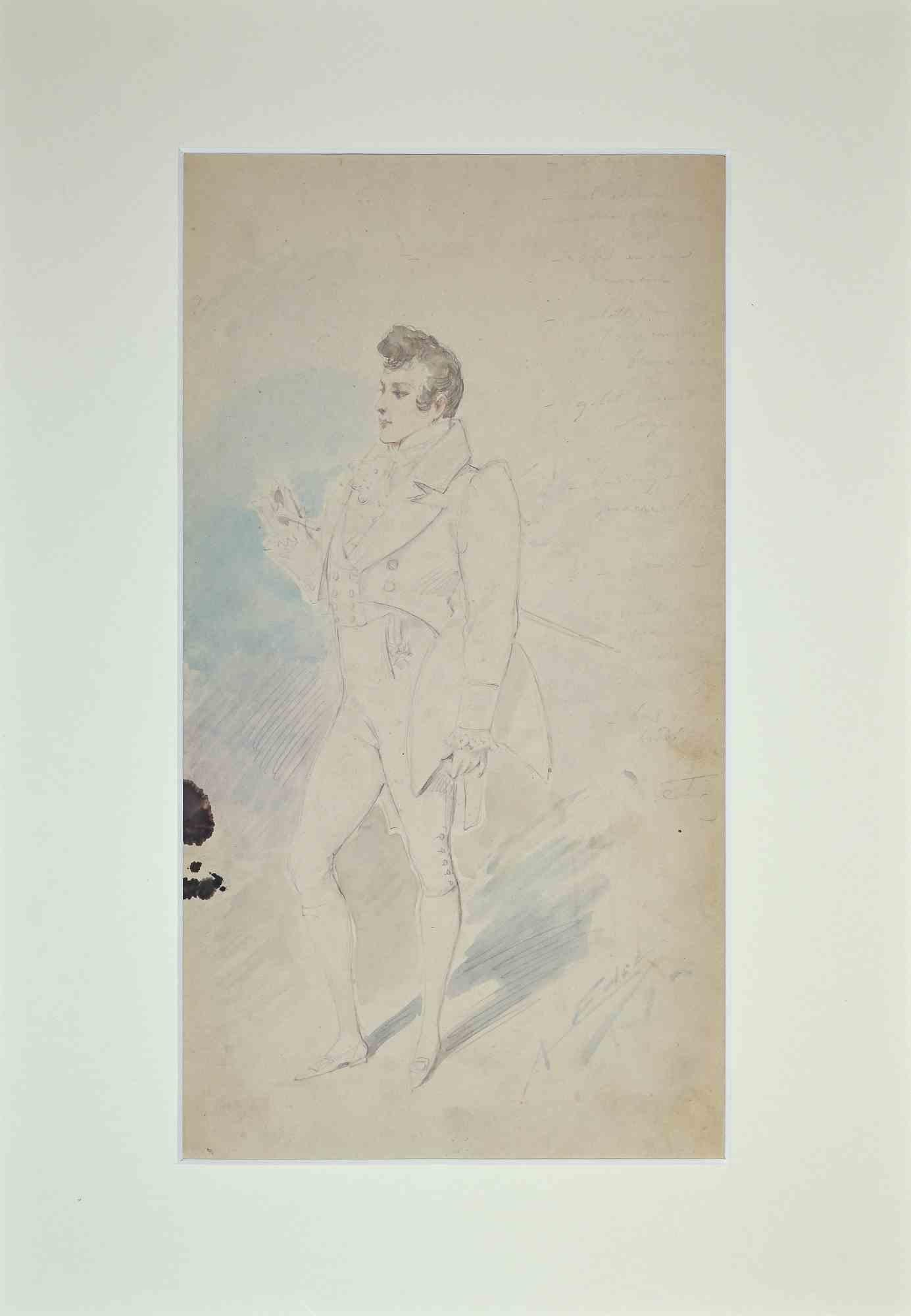 Costume de théâtre - dessin au crayon d'Alfredo Edel - 1895