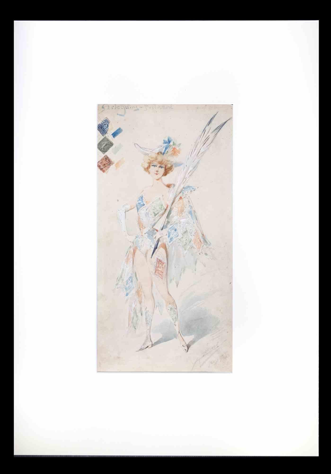 Harlequin - Watercolor by Alfredo Edel - 1904