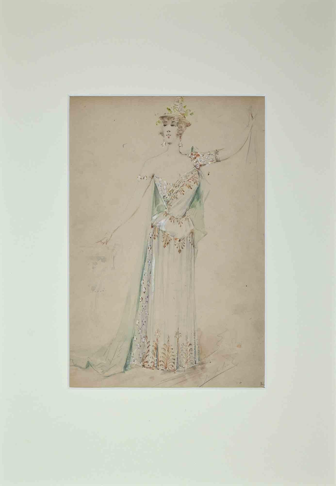 Theatrical Costume - Pencil by Alfredo Edel - 1895