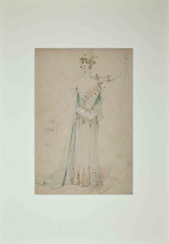 Antique Theatrical Costume - Pencil by Alfredo Edel - 1895