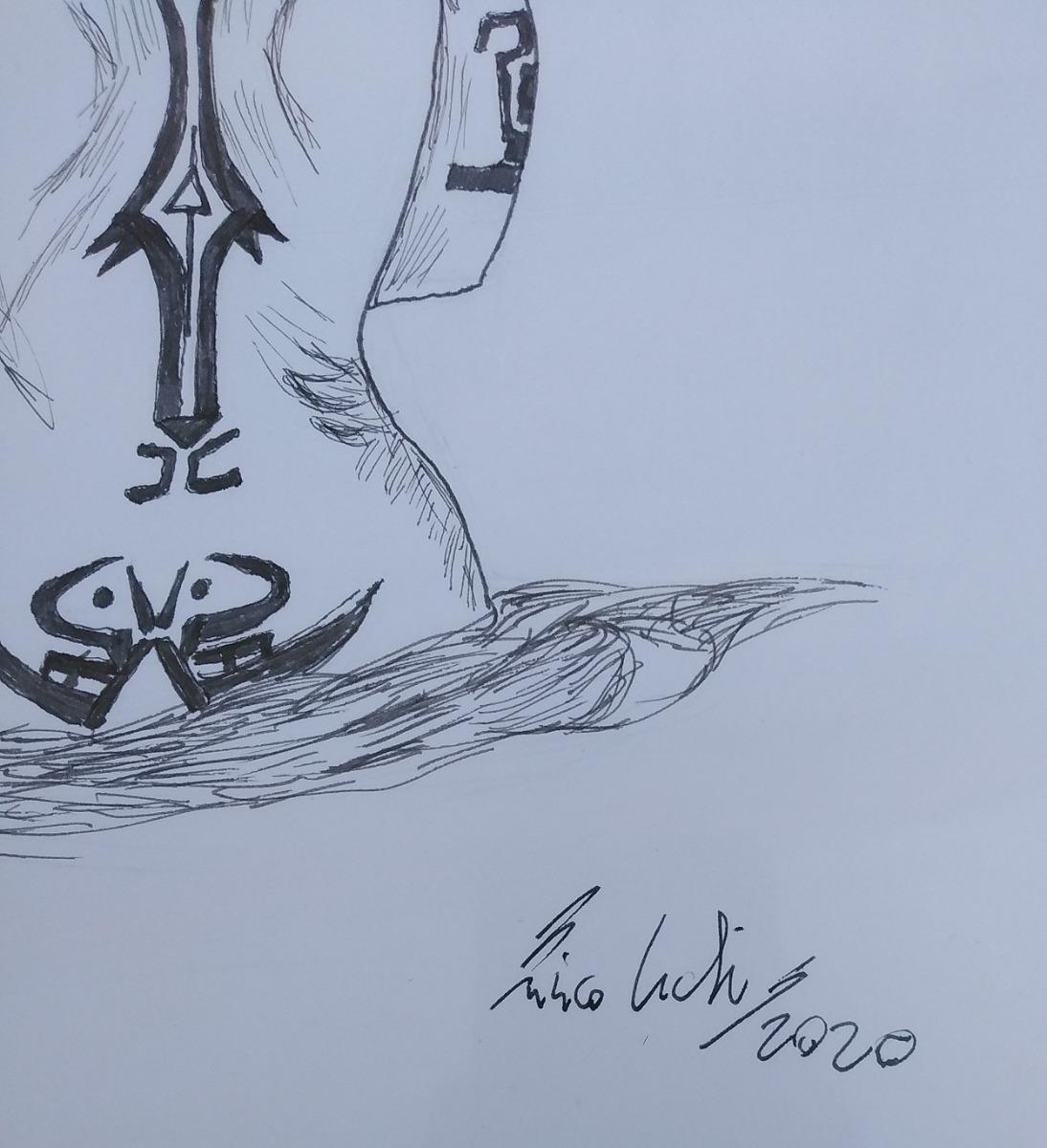 Tattoo on the Back  is an original China ink drawing realized by the Italian artist  Enrico Josef Cucchi  in 2020.

Hand-signed and dated on the lower right. Perfect conditions.