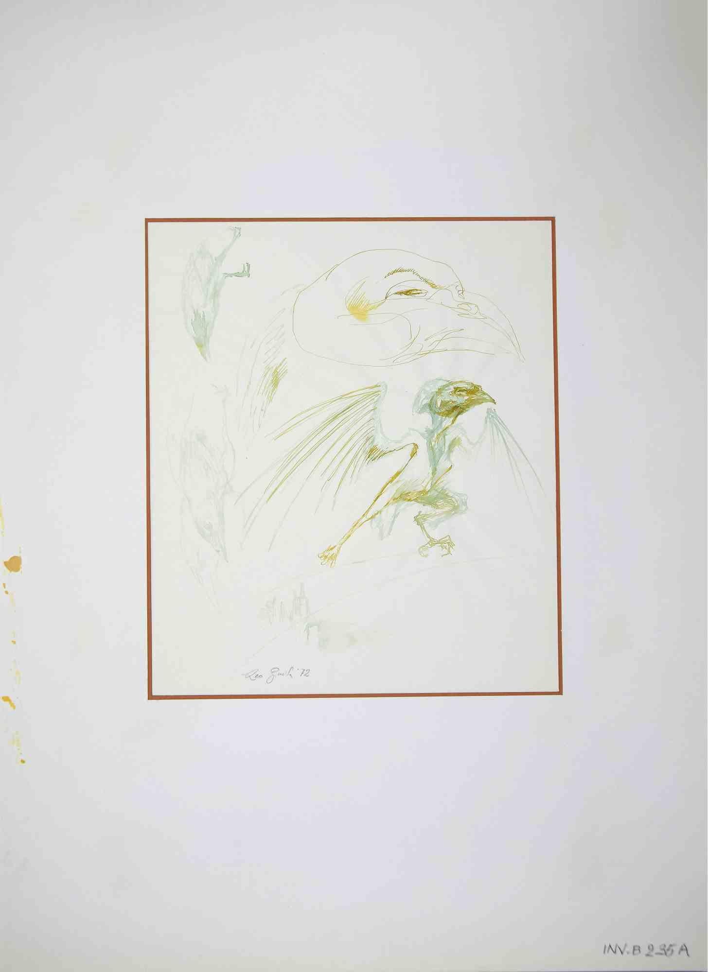 Monster Bird is an original drawing in china ink and watercolor realized by Leo Guida in 1970.

Good condition.

Leo Guida  (1992 - 2017). Sensitive to current issues, artistic movements and historical techniques, Leo Guida has been able to weave