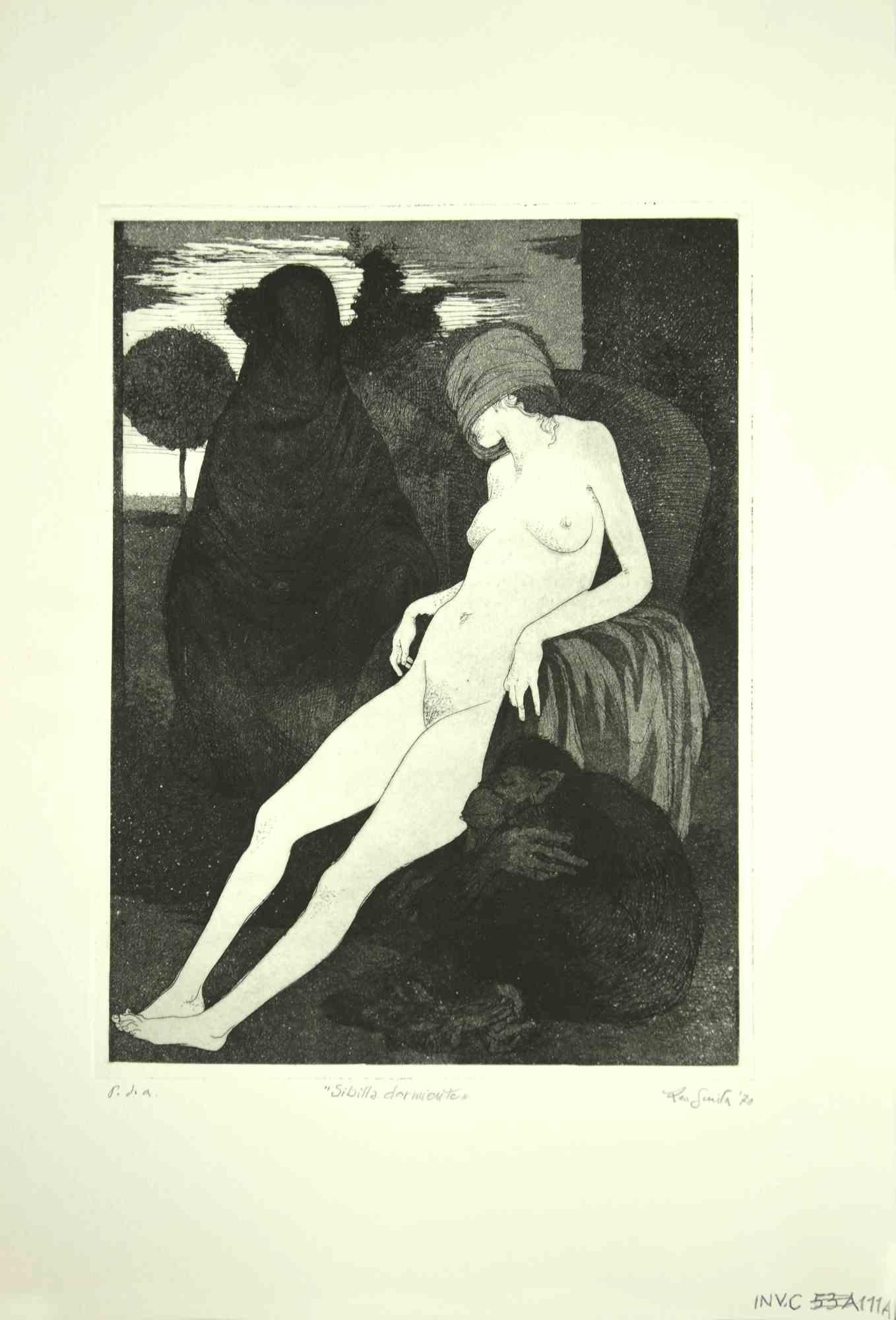 The Sleeping Sybil - Etching by Leo Guida - 1970