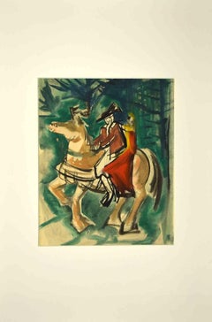 Chevalier et fille - Dessin - Années 1950