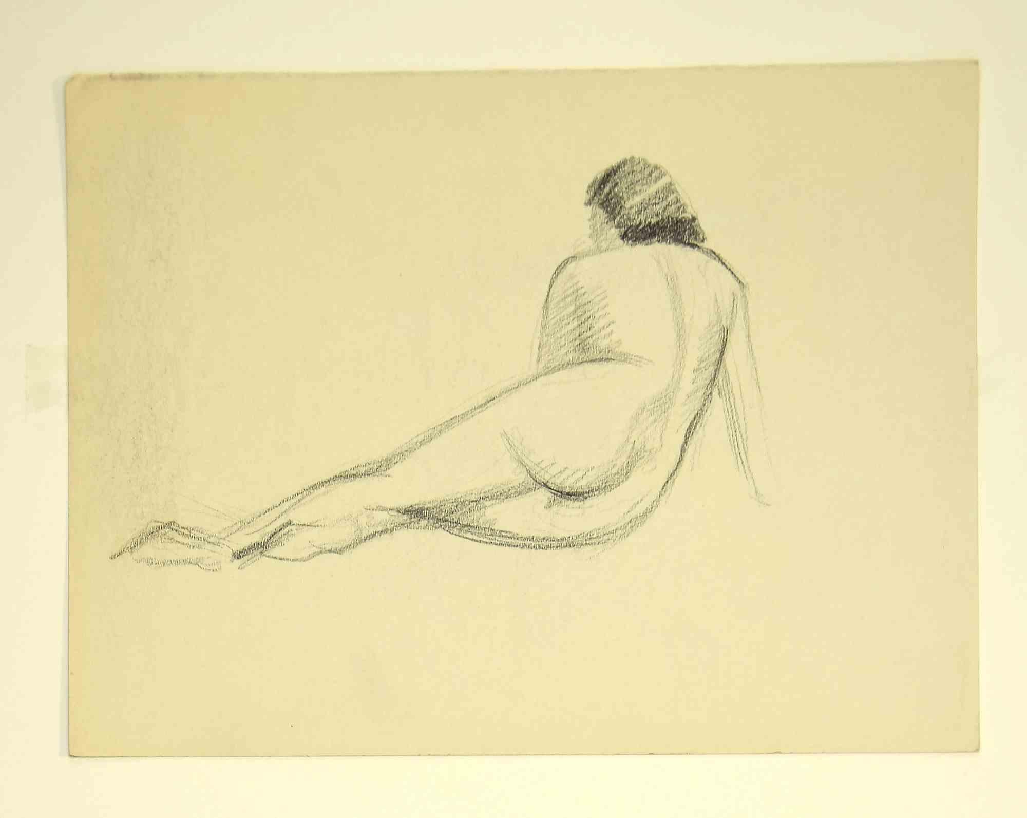 Unknown Figurative Art - Nude from the back - Original Drawing - 1950's