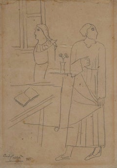 Antique Figure in un Interno - Drawing by Carlo Carrà - 1915