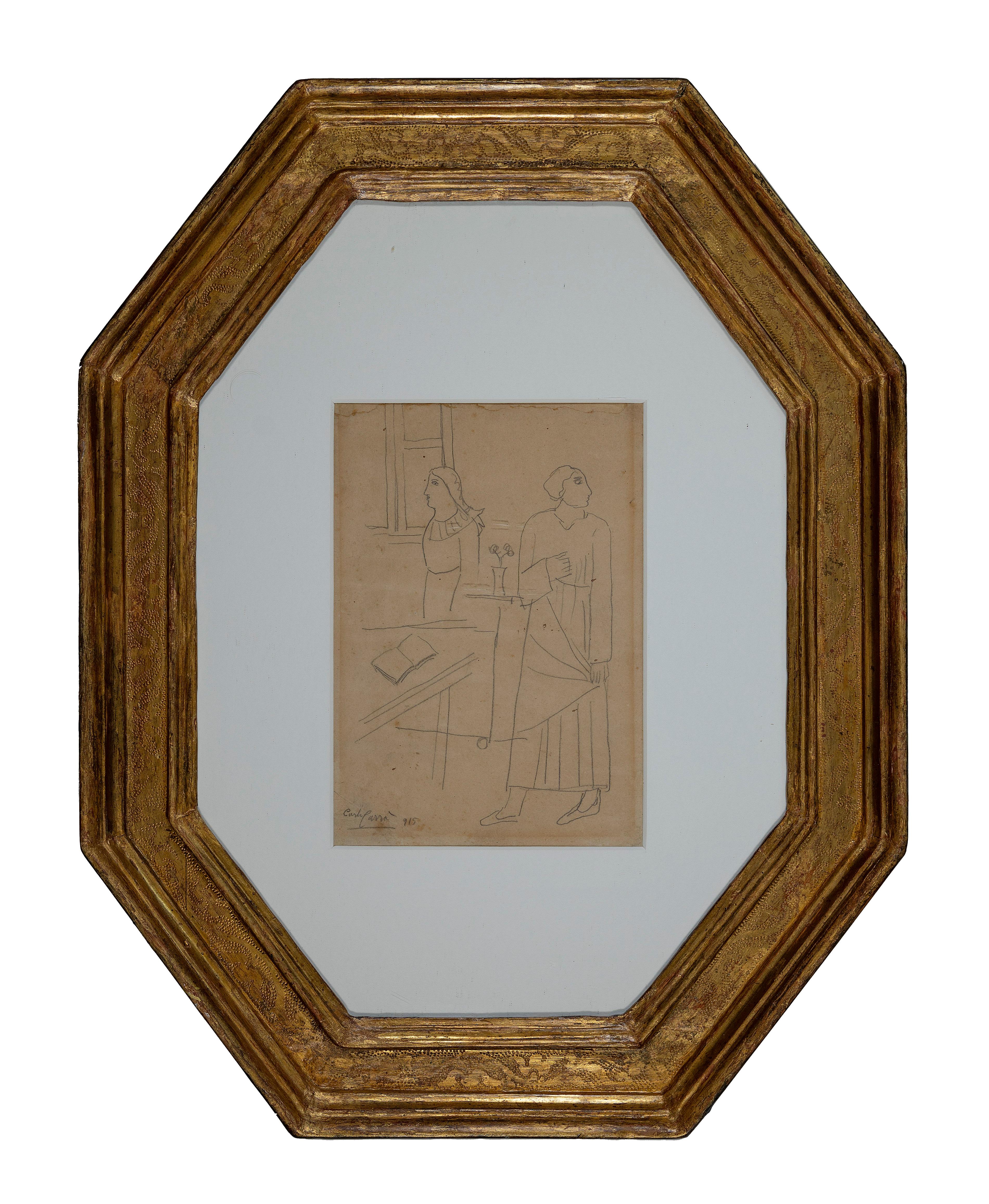 Figure in un Interno - Dessin de Carlo Carrà - 1915 en vente 1