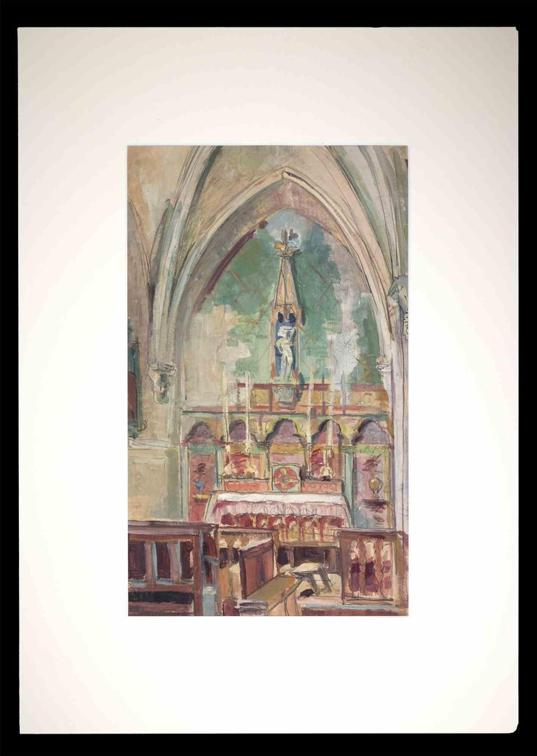 Inside of a Church is an original Artwork realized by Remy Hetreau in 1937 (1913-2001).

Realized with pencil, pen and tempera in good condition.

Included a white cardboard passpartout (69x49 cm).

Fbd and dated 1937.