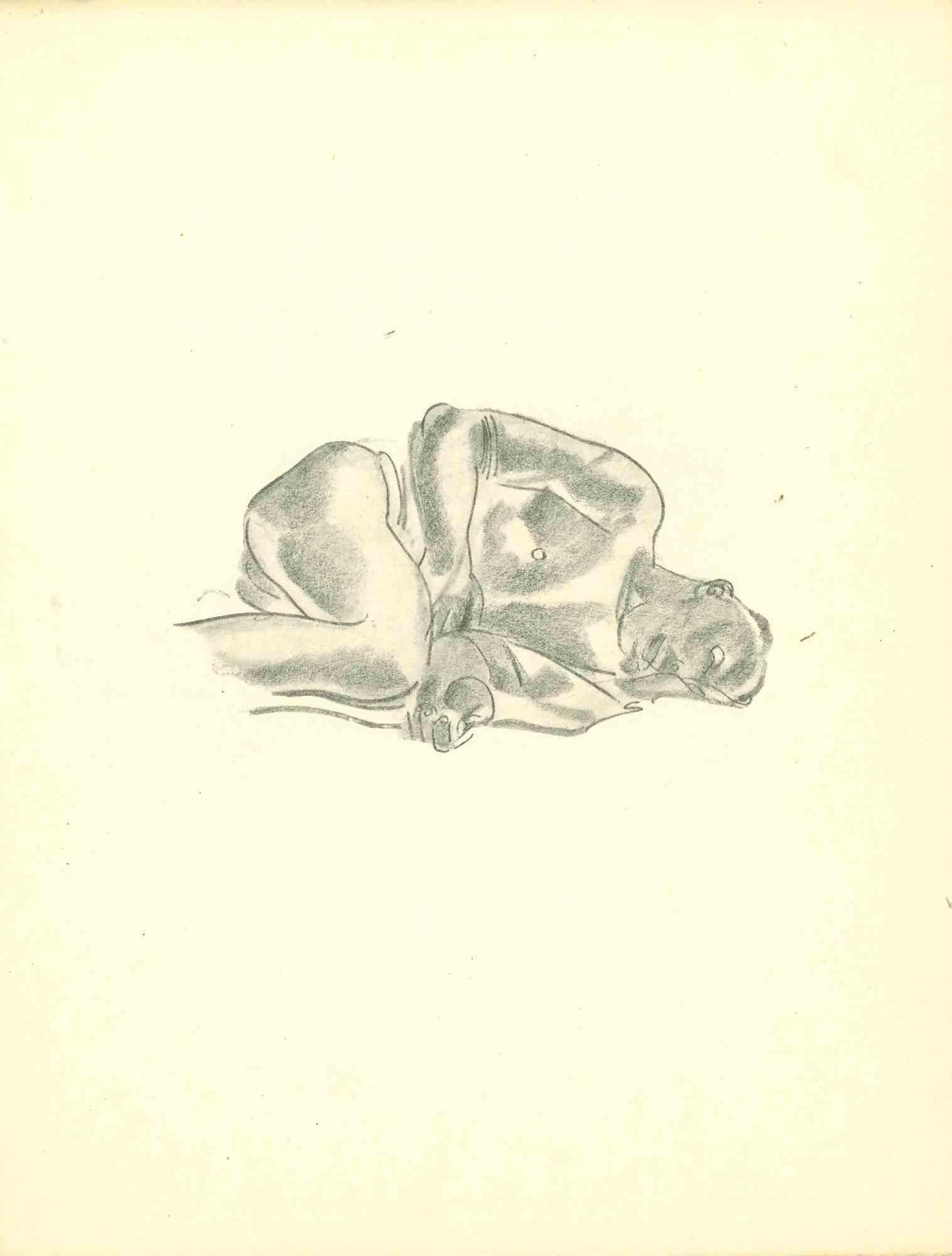 Nude Unknown - Nu rectiligne - dessin d'origine - début du 20ème siècle