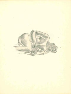 Antique Reclyned Nude - Original Drawing - Early 20th Century