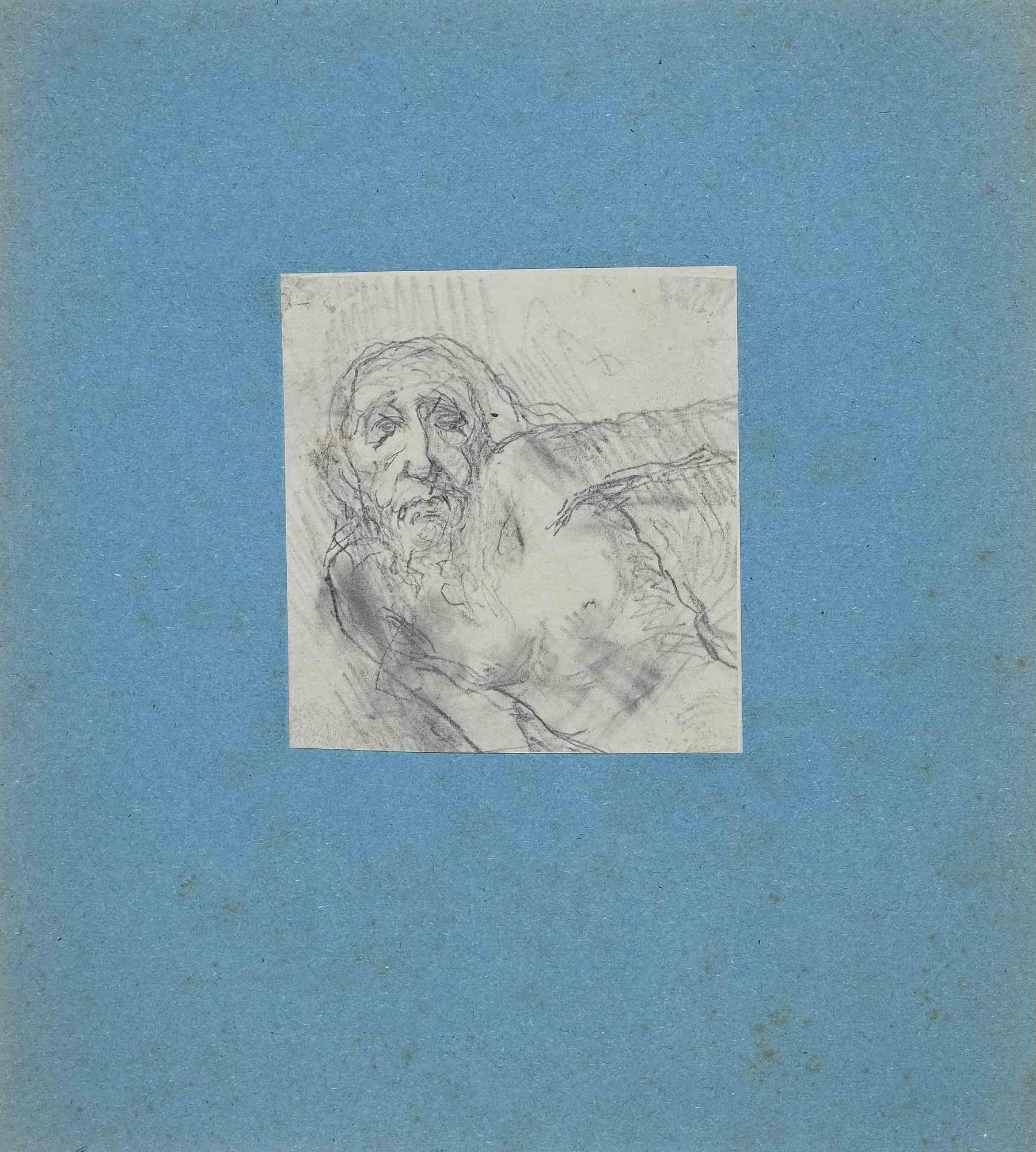 Unknown Portrait - Dead Christ - Original Drawing - Early 20th Century