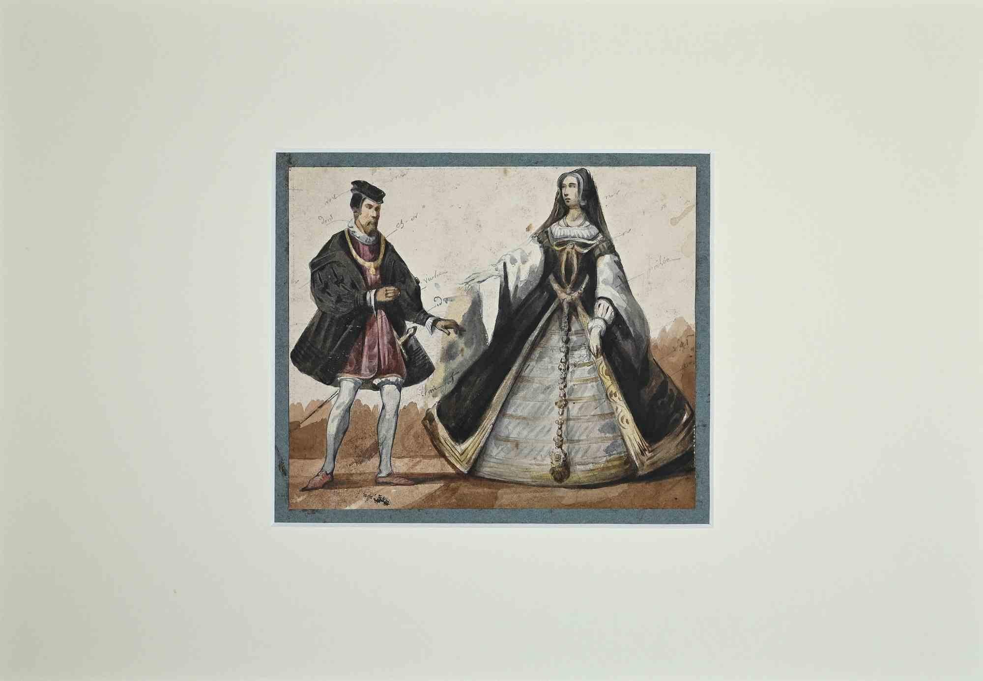 Unknown Figurative Art - Theatrical Costume - Drawing - 1860s