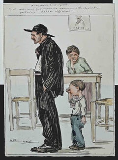 The Fired Worker - Watercolor and Ink by Luigi Bompard - 1920s