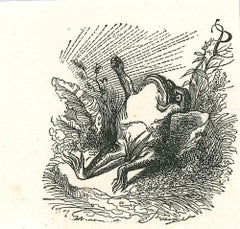 La rana perezosa - Litografía original de J. J. Grandville - 1852