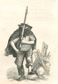 The Sniper - Original Lithograph by J.J Grandville - 1852