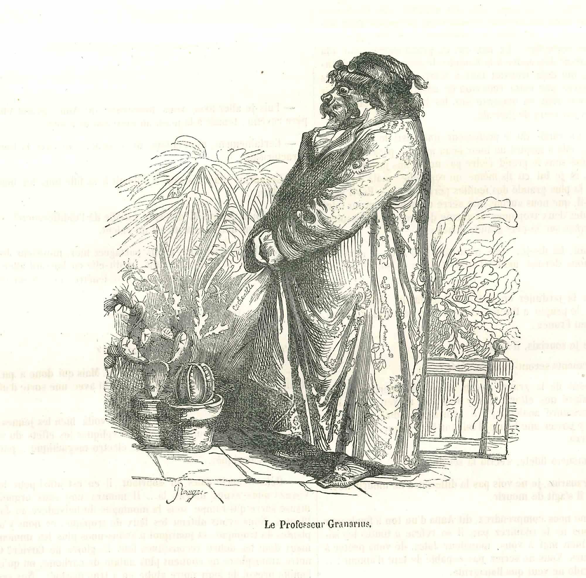 Le Professeur Granarius - Original Lithograph by J.J Grandville - 1852 - Art by Jean Jeacques Grandville