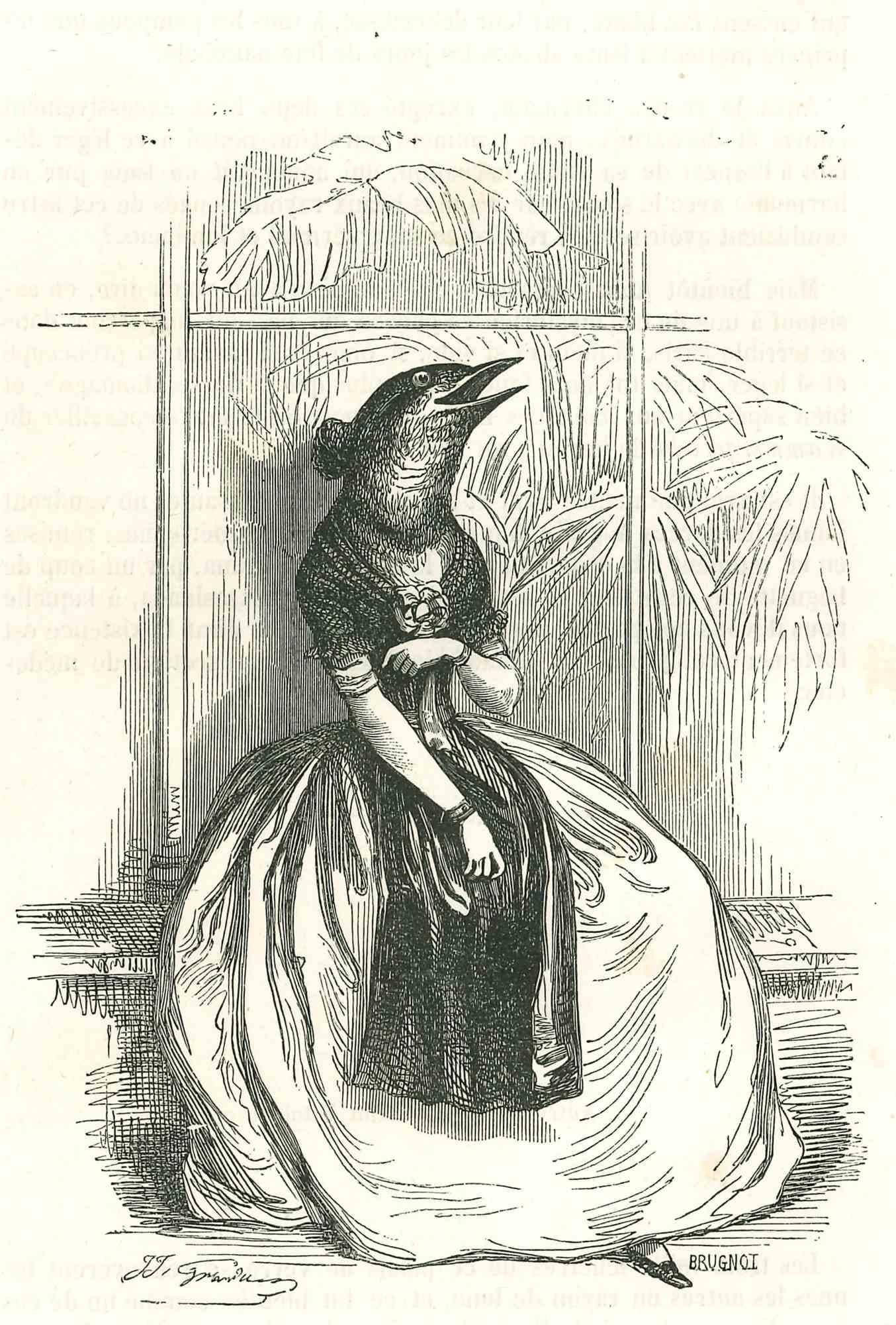La Belle Dame - Lithographie de J.J Grandville - 1852 - Art de Jean Jeacques Grandville