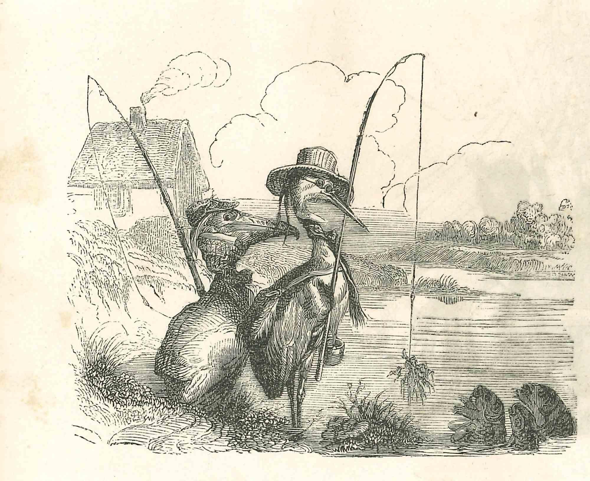 The Choice of Fishing Lures – Lithographie von J.J Grandville – 1852 – Art von Jean Jeacques Grandville