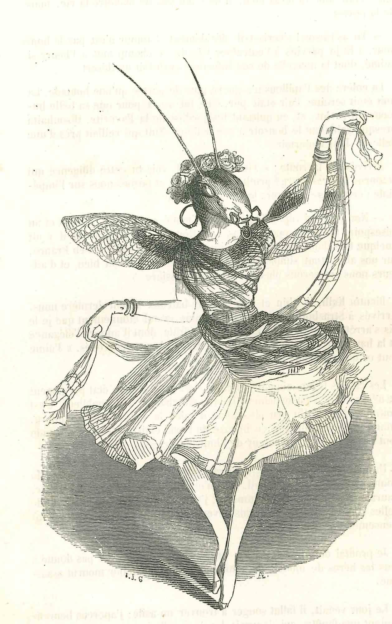 Ballerina - Original Lithograph by J.J Grandville - 1852 - Art by Jean Jeacques Grandville