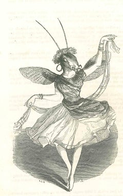 Ballerina - Original Lithograph by J.J Grandville - 1852