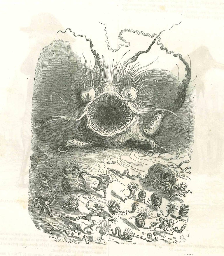 The Monster - Original Lithograph by J.J Grandville - 1852 - Art by Jean Jeacques Grandville