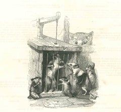 Visit to a Prisoner - Original Lithograph by J.J Grandville - 1852
