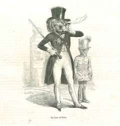 Un Lion de Paris - Original Lithograph by J.J Grandville - 1852