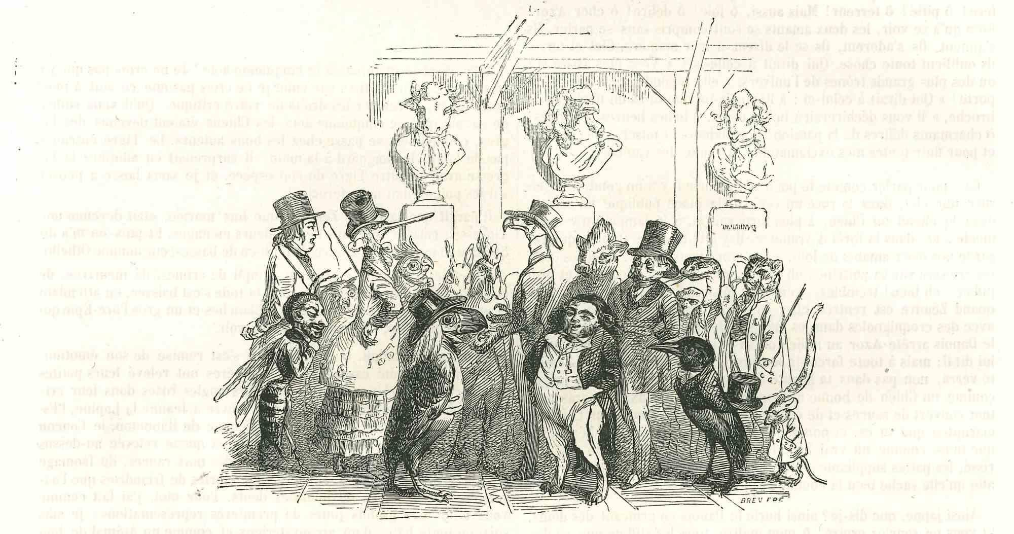 The Gathering - Original Lithograph by J.J Grandville - 1852