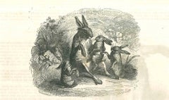 Bunny Rabbits - Original Lithograph by J.J Grandville - 1852