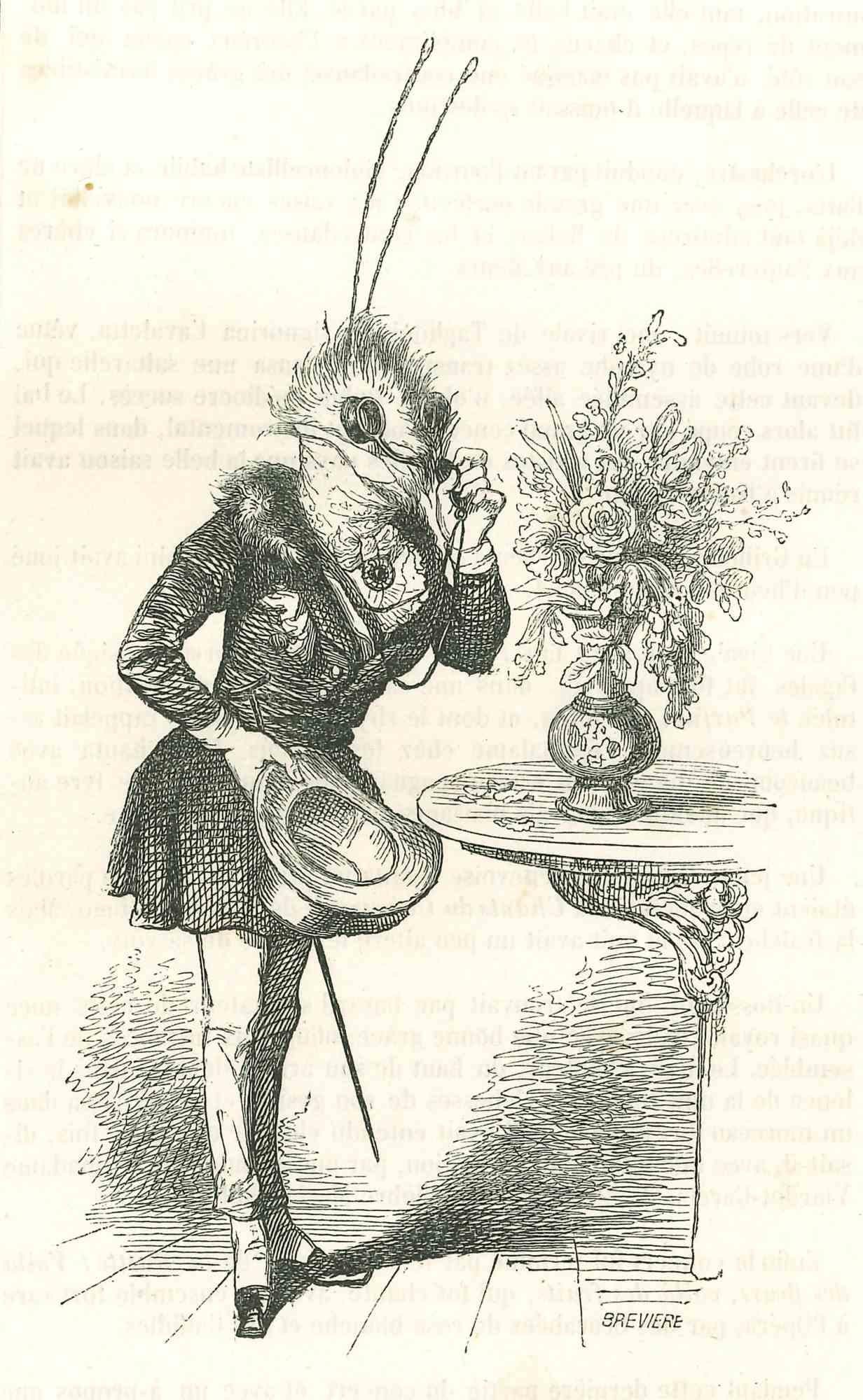 Jean Jeacques Grandville Animal Print – Gentleman – Originallithographie von J.J Grandville, Gentleman – 1852