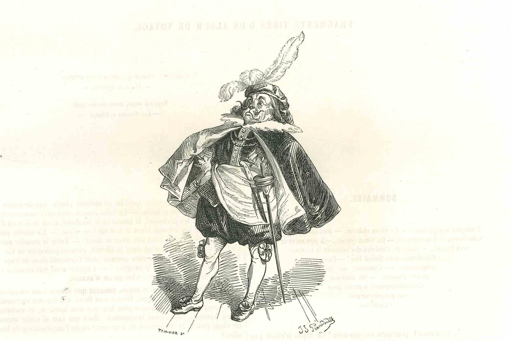 L'observer - Lithographie originale de J.J Grandville - 1852